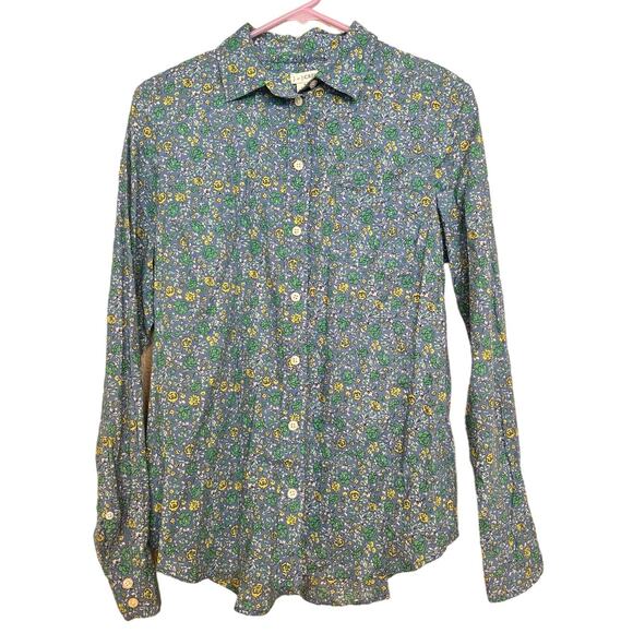 J. By J.Crew Blue Yellow Ditsy Floral Cotton‎ Button Front Blouse Top Size Small - Picture 1 of 7